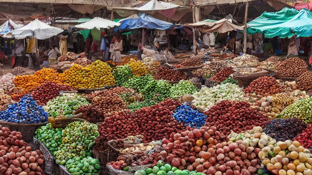 Prompt: market in djibouti, photography, realistic, panorama