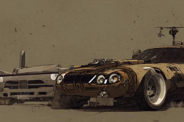 Image similar to digital illustration of mad max's tvr pursuit special, by makoto shinkai, ilya kuvshinov, lois van baarle, rossdraws, basquiat