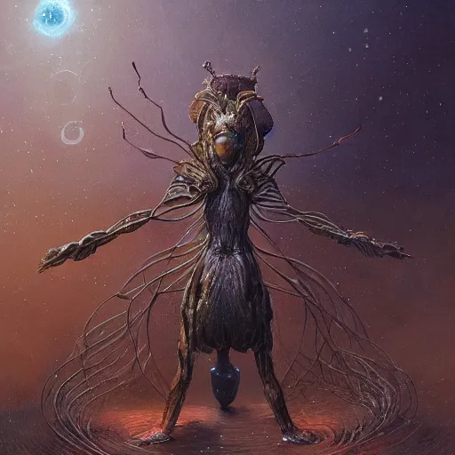 Prompt: A painting of an anthropomorphic ant queen standing on her hind legs, with a starry background behind hive formian pathfinder, digital art 4k unsettling, Wayne Barlowe Greg Rutkowski