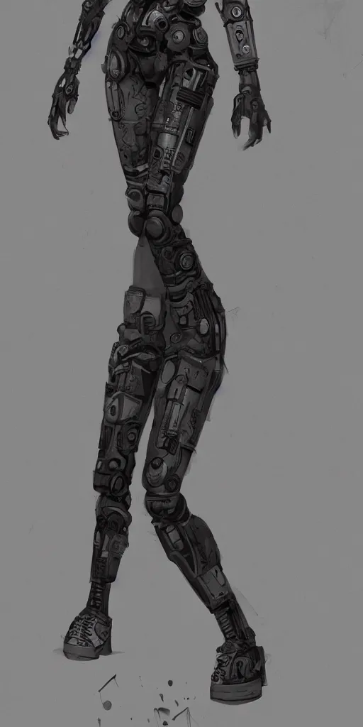 Image similar to body with head and feet and shoes and hands, cyberpunk, female character, beautiful head, nice legs, concept art, artstation, intricate details, dramatic lighting