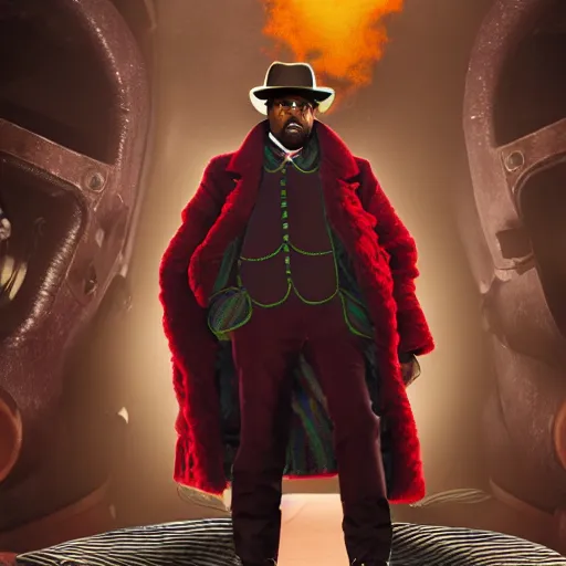 Image similar to Kanye West as willy wonka in fallout new vegas, splash art, movie still, cinematic lighting, dramatic, octane render, long lens, shallow depth of field, bokeh, anamorphic lens flare, 8k, hyper detailed, 35mm film grain