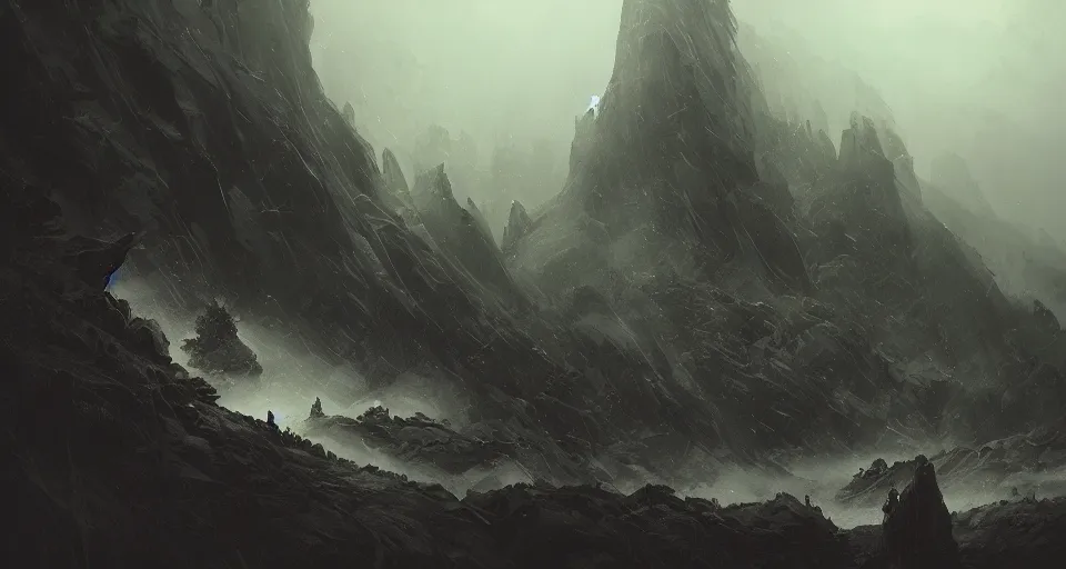 Prompt: a giant eldritch monster crawling across a misty mountainous landscape, dramatic lighting, illustration by francois baranger, greg rutkowski, yoji shinkawa, 4 k, digital art, concept art, trending on artstation