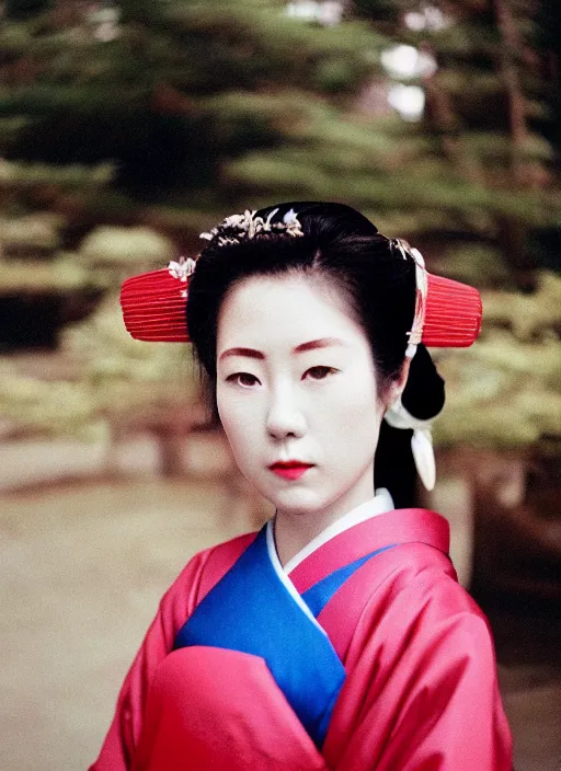 Prompt: Portrait Photograph of a Japanese Geisha Fuji Superia 200