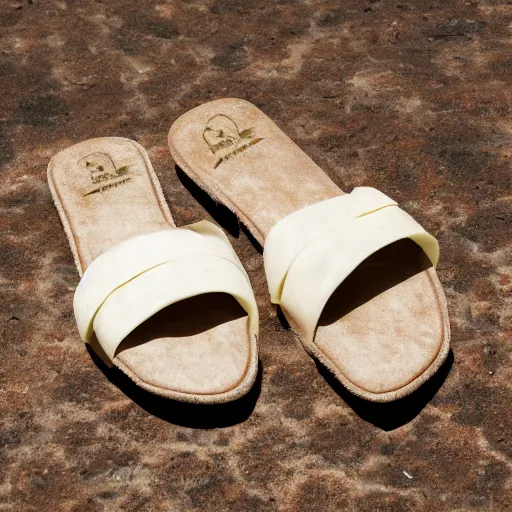 Image similar to high quality photo of sandals made of swiss cheese, realism, 8k, award winning photo