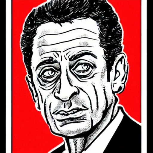 Image similar to a high quality and very detailed portrait of Nicolas Sarkozy, by french cartoonist Hergé, comics