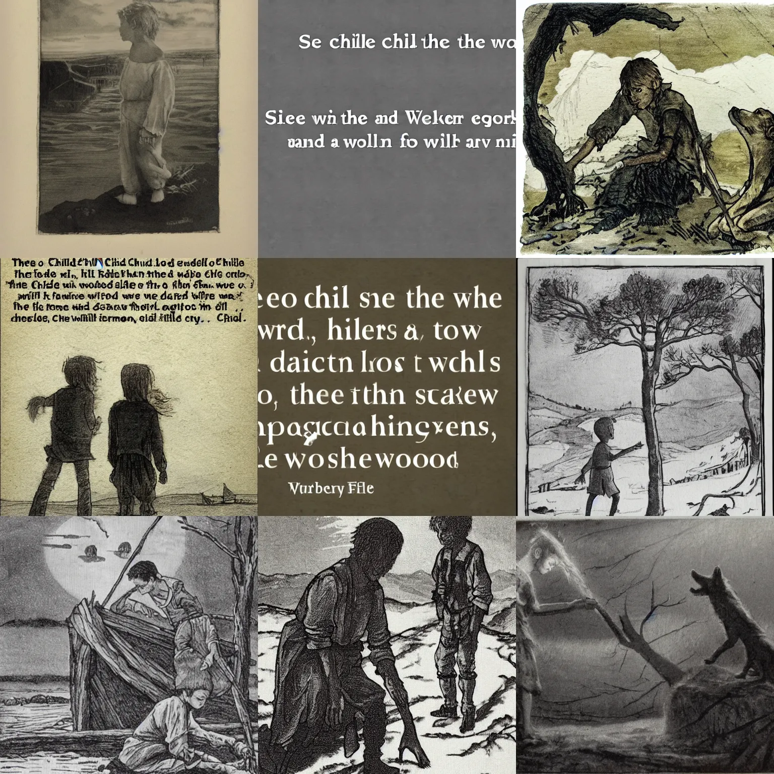 Prompt: See the child. He is pale and thin, he wears a thin and ragged linen shirt. He stokes the scullery fire. Outside lie dark turned fields with rags of snow and darker woods beyond that harbor yet a few last wolves.