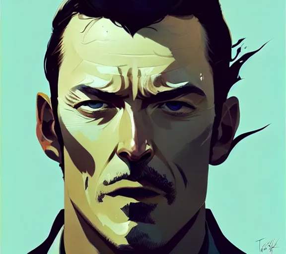 Prompt: portrait of portrait, luke evans as a assassin, by atey ghailan, by greg rutkowski, by greg tocchini, by james gilleard, by joe fenton, by kaethe butcher, by ashley wood, dynamic lighting, gradient light blue, brown, blonde cream and white color scheme, grunge aesthetic