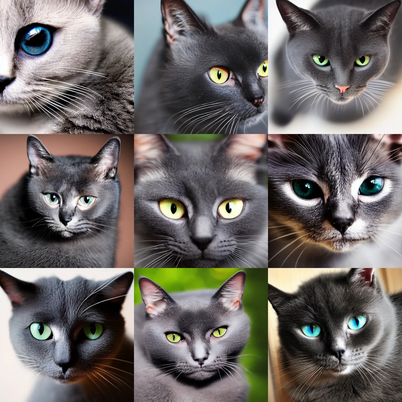 Prompt: dark grey cat with big black eyes