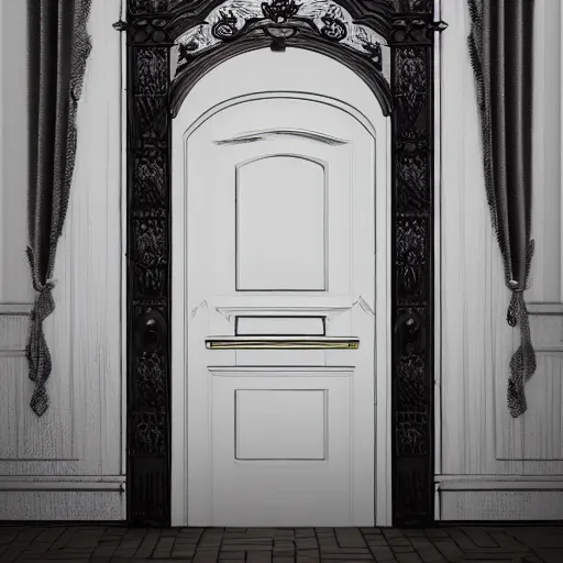 Prompt: a ghost realm doorway in a victorian room with white curtains photorealistic vivid 8k