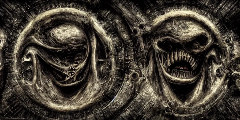 Prompt: the worst nightmare of h. r. giger, symmetrical, clear, focus, dof, underworld, hellish, esoteric, occult, secret