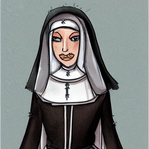 Image similar to female character design inspired by venice carnival and nun outfit | | art by greg rutswork