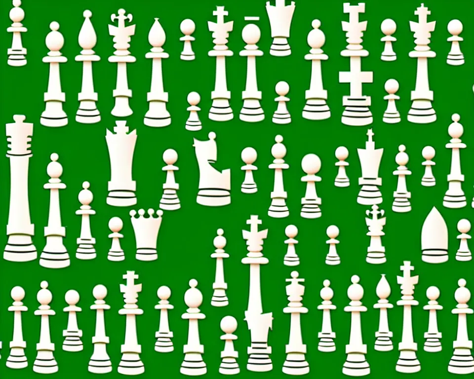 Image similar to a modern, ornate chess set on a green background. pop art.