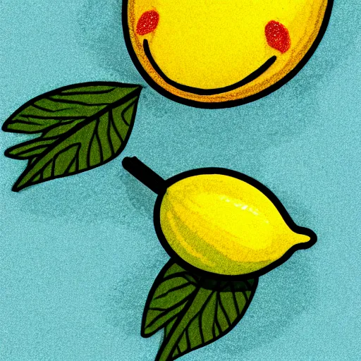 Image similar to a screaming lemon with a green leaf on top, cartoon