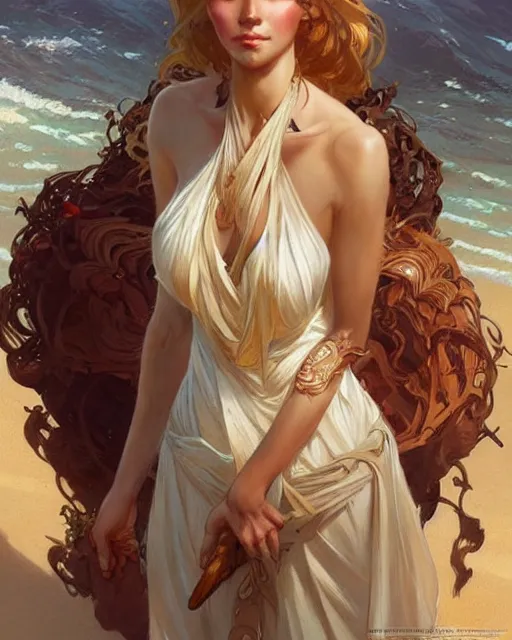 Image similar to an island full of blonde women, real life skin, intricate, elegant, highly detailed, artstation, concept art, smooth, sharp focus, art by artgerm and greg rutkowski and alphonse mucha