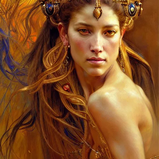 Image similar to highly detailed portrait of a majestic lioness queen in the form of a beautiful woman. d & d. art by donato giancola and eugene delacroix and ruan jia and carl larsson. trending on artstation, intricate details, energetic composition, golden ratio, concept art, illustration, elegant art, global illuminaition