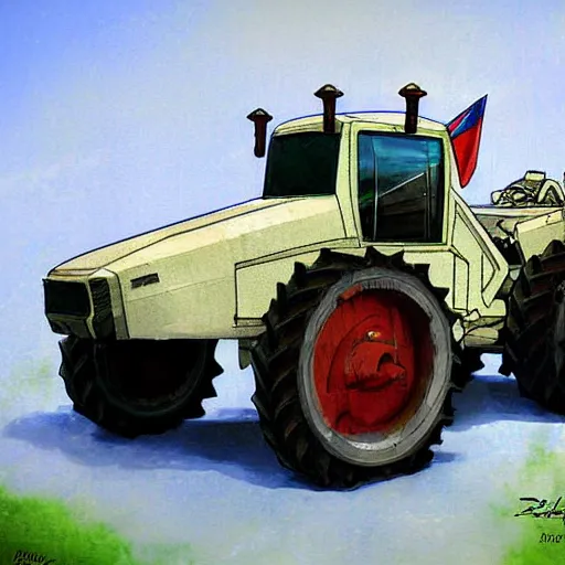 Image similar to Old tractor, Battletech mech art, digital painting, white background