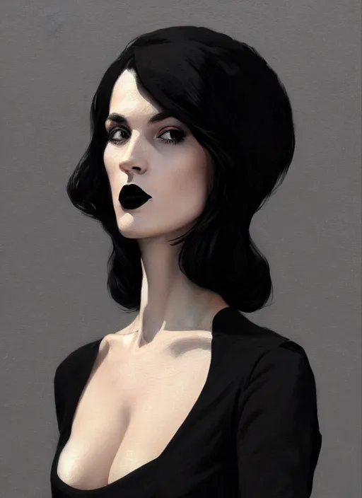 Image similar to portrait of a woman with a broad nose and a confident expression, 1 9 6 0 s, black clothes, goth, punk, funk, intricate, elegant, highly detailed, digital painting, artstation, concept art, smooth, sharp focus, illustration, art by wlop, mars ravelo and greg rutkowski