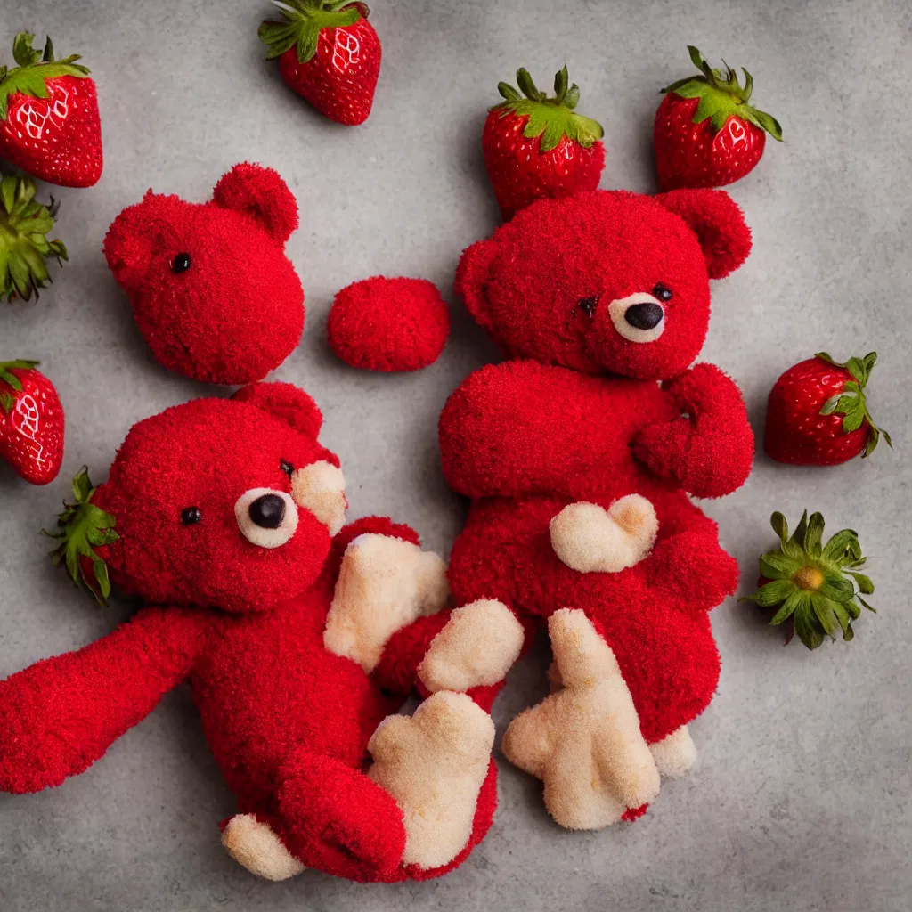 Image similar to a strawberry teddy bear, food photography studio lighting professional