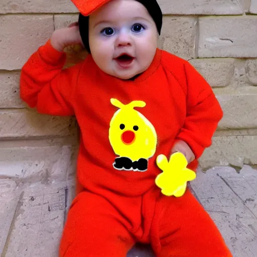 Image similar to cute baby chick dressed as an inmate