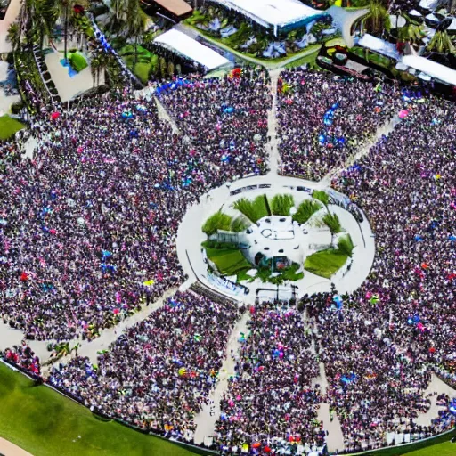 Prompt: bird eye view of coachella music festival