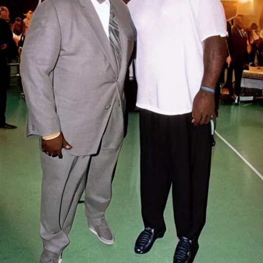 Prompt: A 5'5 Shaquille O'Neil next to a 7'2 Danny DeVito