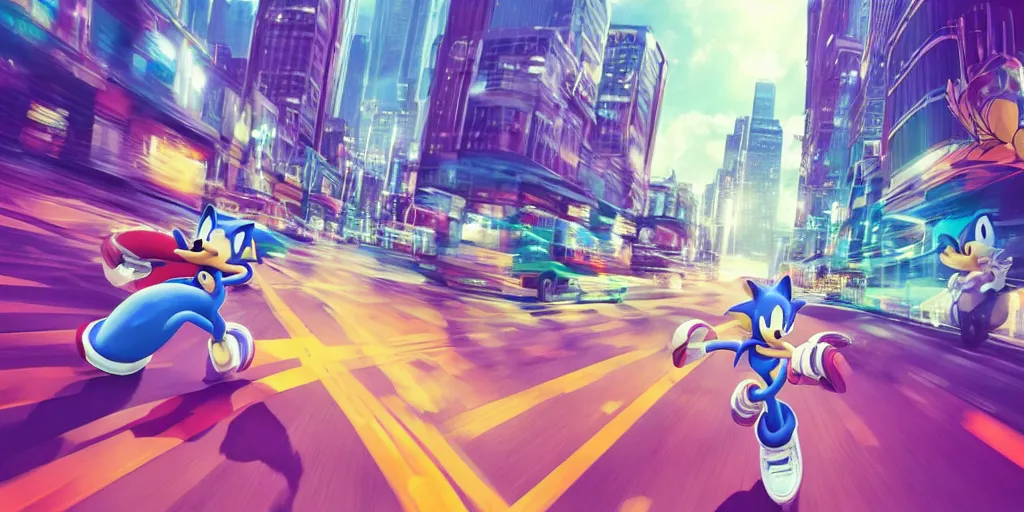 Image similar to sonic the hedgehog, lofi, pastel, Esthetic, calm, city,