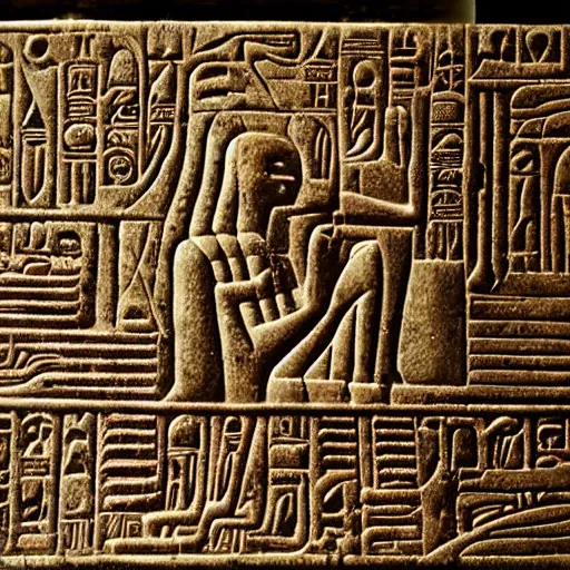 Image similar to alien, hieroglyphs