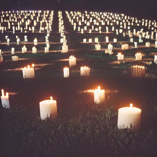 Image similar to film photography film photography of a cemetary in Mexico City, at night, lit with candles, Leica M6, cinestill 800, Noctilux 50mm