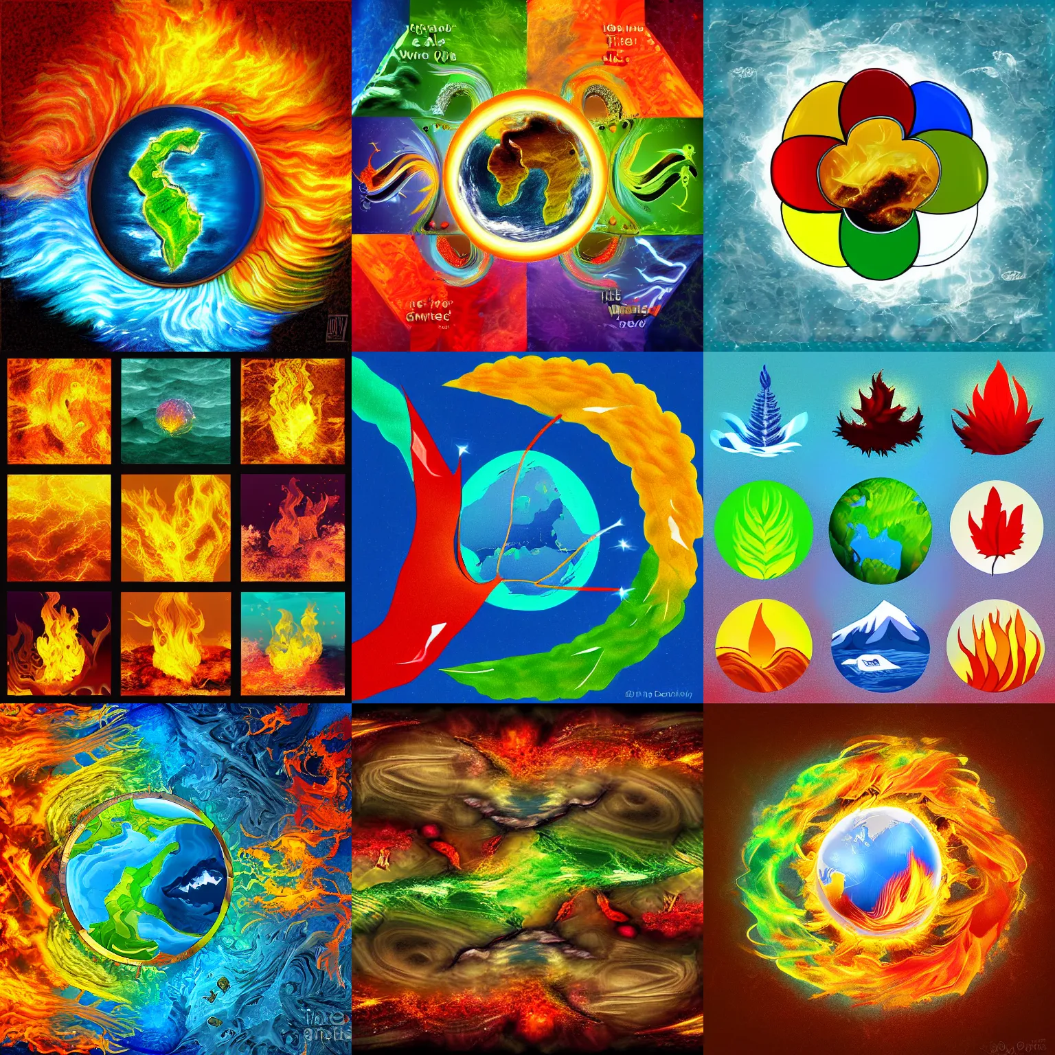 Image similar to the elements of fire, water, earth and air. digital art