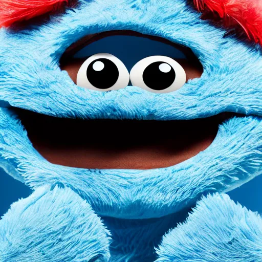 Image similar to meth head cookie monster, 4 k, high detail, high - resolution photograph, professional photography, ultra - detail