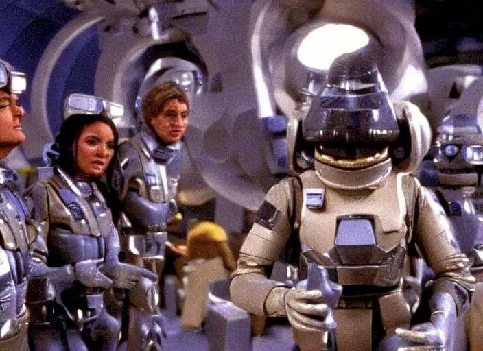 Image similar to scene from the 1 9 9 7 science fiction film muppet starship troopers