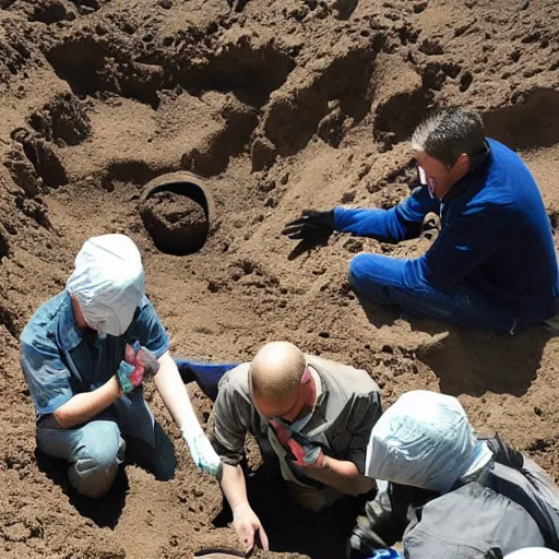 Image similar to Humans discovering an alien body buried under the ground