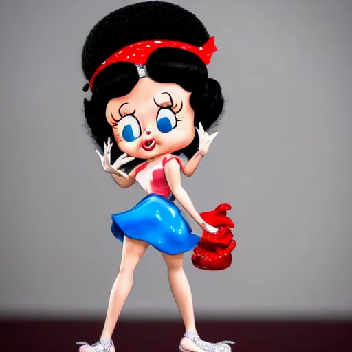 Image similar to betty boop, animated cartoon character created by max fleischer, grim natwick. highly detailed and intricate, soft box lighting, hdr 8 k