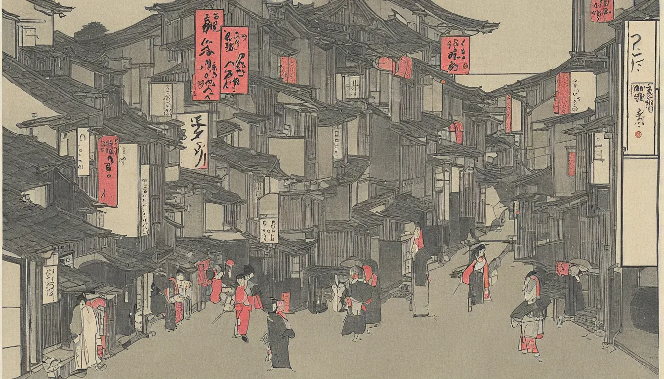 Image similar to ido period street, japanese illustration