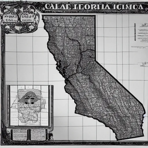 Prompt: map of the state of california with a screaming face