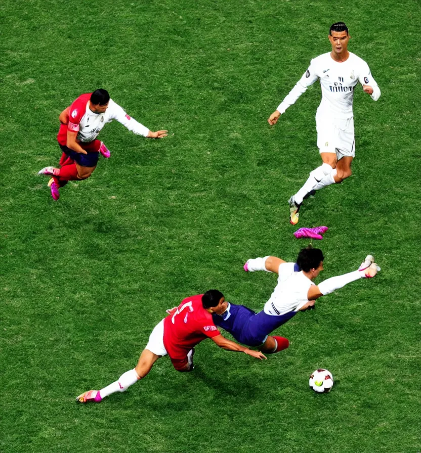 Prompt: cristiano Ronaldo tackling in the style of Evangelion angel, football, nike