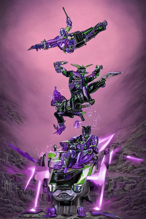 Image similar to portrait of cowboy johnny cash as purple green optimus prime power ranger from transformers surfing tonic stimulant fluids on air guitar zord UFO hoverboard, intricate, highly detailed, smooth, artstation, digital illustration by Lisa Frank and Ruan Jia and Mandy Jurgens and Artgerm and Wayne Barlowe and Greg Rutkowski and Zdislav Beksinski