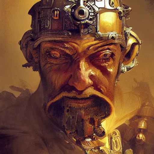 Image similar to portrait, headshot, digital painting, of a old 17th century, old cyborg merchant, amber jewels, baroque, ornate clothing, scifi, realistic, hyperdetailed, chiaroscuro, concept art, art by Franz Hals and Jon Foster