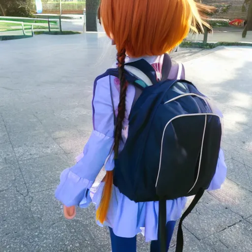Prompt: cute anime girl going to school