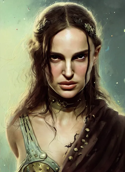 Image similar to young natalie portman, legendary warrior, fighter, lord of the rings, tattoos, decorative ornaments, battle armor, carl spitzweg, ismail inceoglu, vdragan bibin, hans thoma, greg rutkowski, alexandros pyromallis, cute, perfect face, detailed, sharply focused, centered, rule of thirds, photorealistic shading