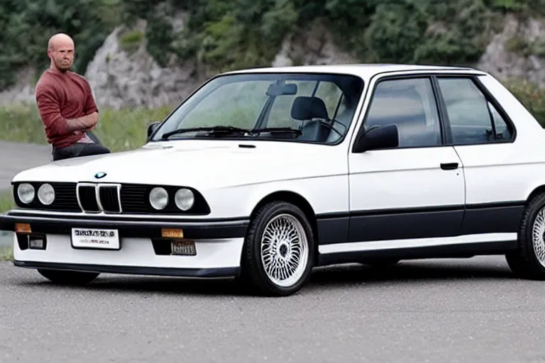 Image similar to Angry Jason Statham picks up BMW e30