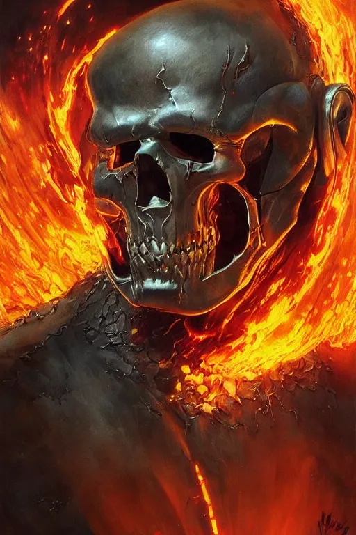 Prompt: James Hetfield as Ghost Rider, marvel comics, dark, intricate, highly detailed, smooth, artstation, digital illustration by Ruan Jia and Mandy Jurgens and Artgerm and Wayne Barlowe and Greg Rutkowski and Zdislav Beksinski