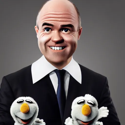 Image similar to Fredrik Reinfeldt as a muppet, photorealistic