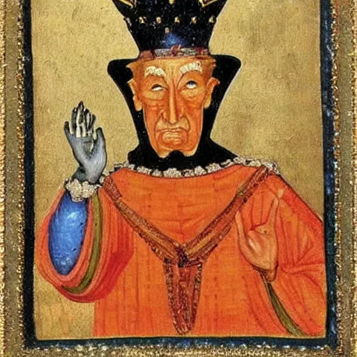 Prompt: king doland trump, medieval painting