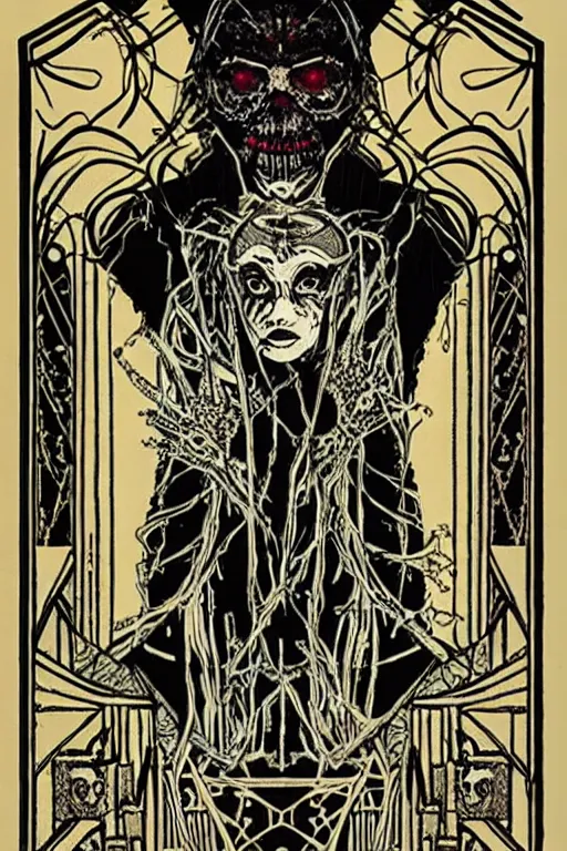 Prompt: a horror tarot card design with intricate details :: like the great gatsby