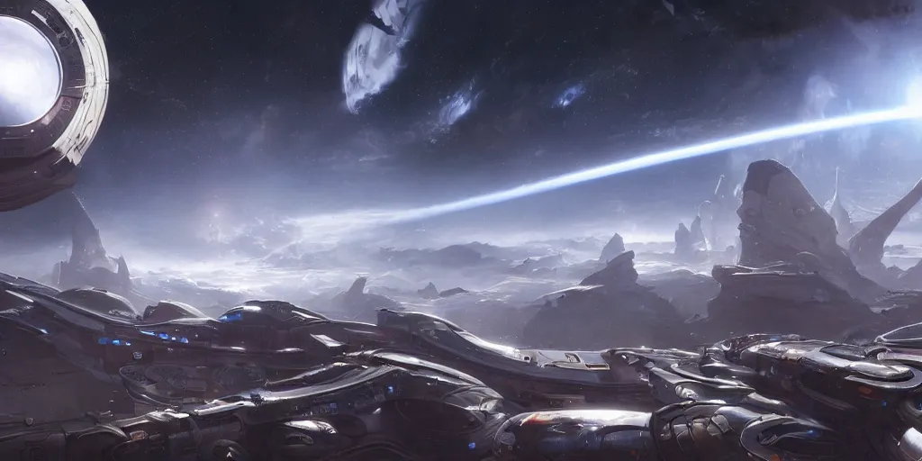 Image similar to a beautiful painting of an elaborate space sci - fi scene painted by bosch, detailed, unreal engine