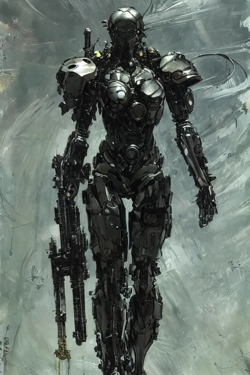 Prompt: full body girl metal armor painting by gaston bussiere, yoji shinkawa, tsutomu nihei