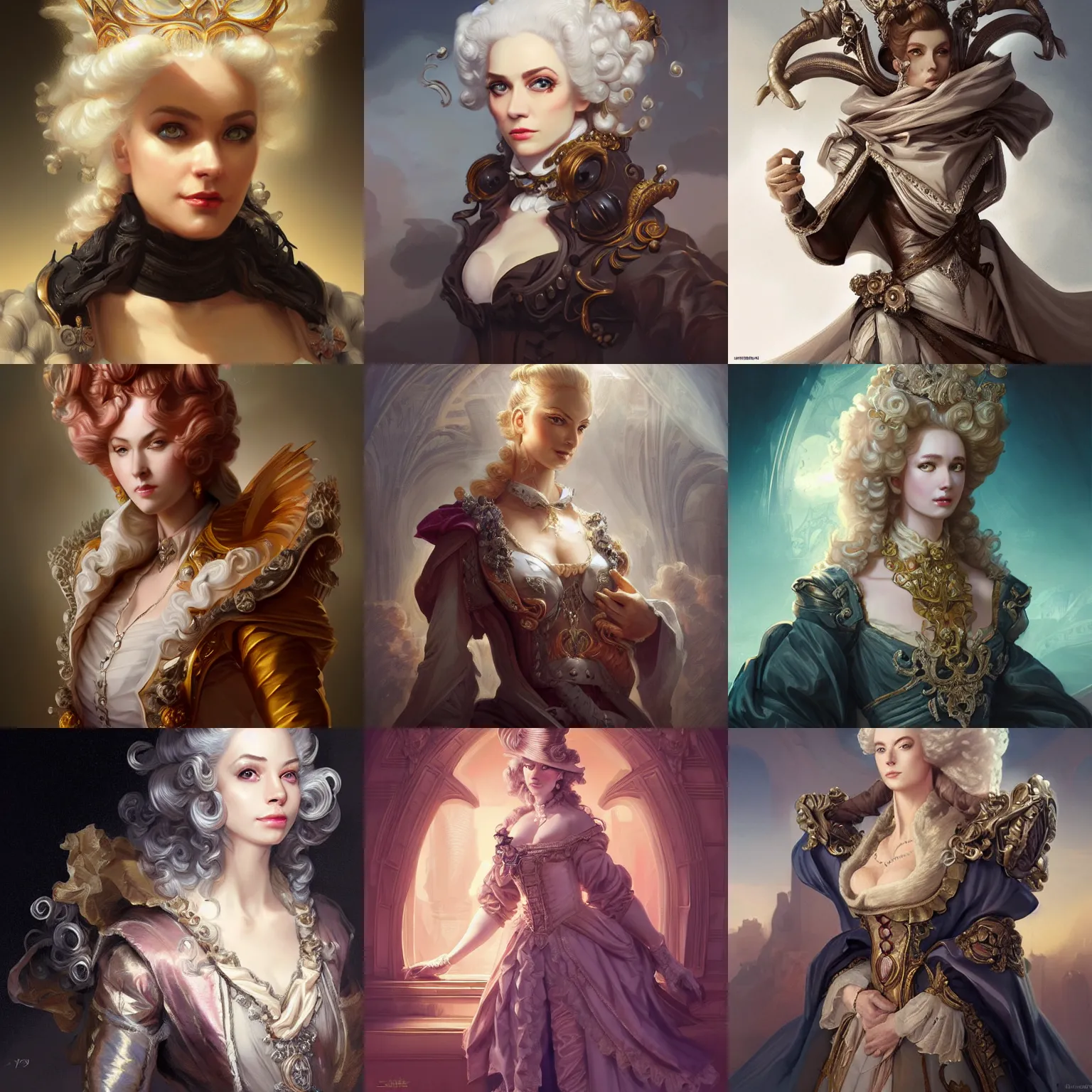 Prompt: baroque rococo futuristic aristocrat, d & d, fantasy, portrait, highly detailed, digital painting, trending on artstation, concept art, sharp focus, illustration, art by artgerm and greg rutkowski and magali villeneuve