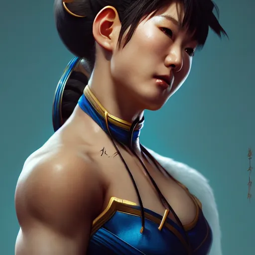 Prompt: portrait of chun li, au naturel, hyper detailed, digital art, trending in artstation, cinematic lighting, studio quality, smooth render, unreal engine 5 rendered, octane rendered, art style by klimt and nixeu and ian sprigger and wlop and krenz cushart.