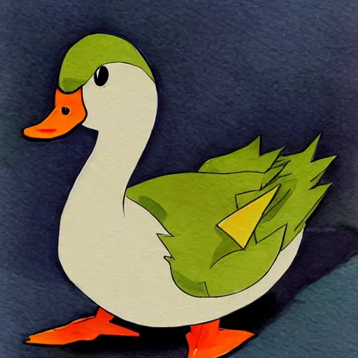 Prompt: duck illustration, anime, watercolor, style of ken sugimori